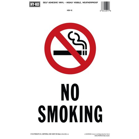 HY-KO No Smoking Sign 6.75" x 10", 10PK B00487